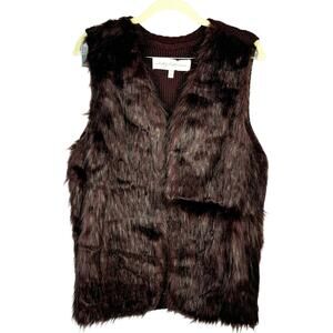 Sebby Collection Burgundy Faux Fur Knit Sleeveless Satin Lined Sweater Vest XL‎